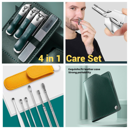 11 in 1 Set (1 Manicure Set,1 Nose Trimmer,1 Ear cleaner Set,Leather Cover Pouch )