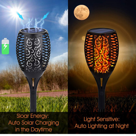2 Pis Outdoor Rechargeable Solar Flame Lights Waterproof Garden Lamp