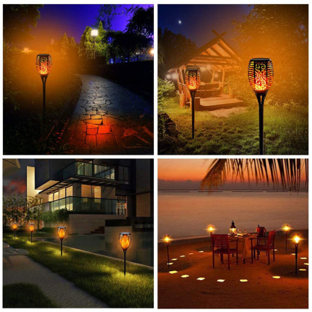 4 Pis Outdoor Rechargeable Solar Flame Lights Waterproof Garden Lamp