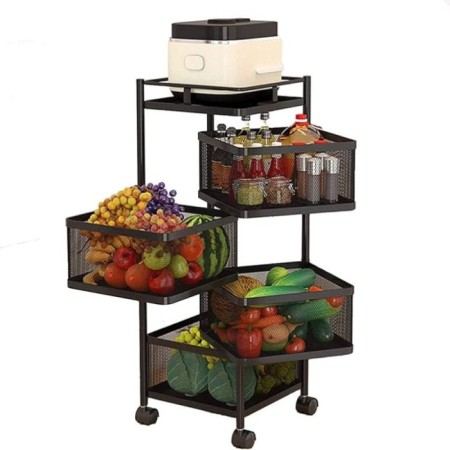4 Layer (Square) Full Metal Fruit/Vegetable Rack(Black)
