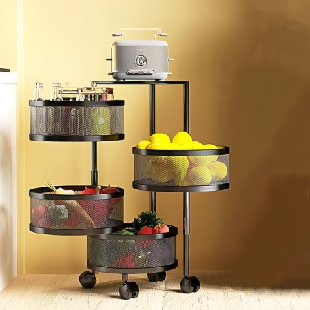 4 Layer (Round) Full Metal Fruit/Vegetable Rack (Black)