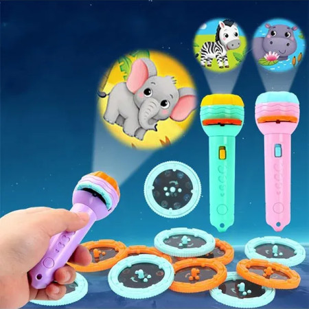 Mini Projector Torch Kids Flashlight Story Book Educational Light- Up Toys