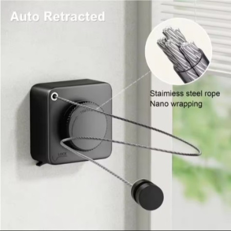 Wall Mount Clothesline Adjustable Retracting Stainless Steel Wire Indoor Outdoor Laundry Clothes Drying Line 5.2M